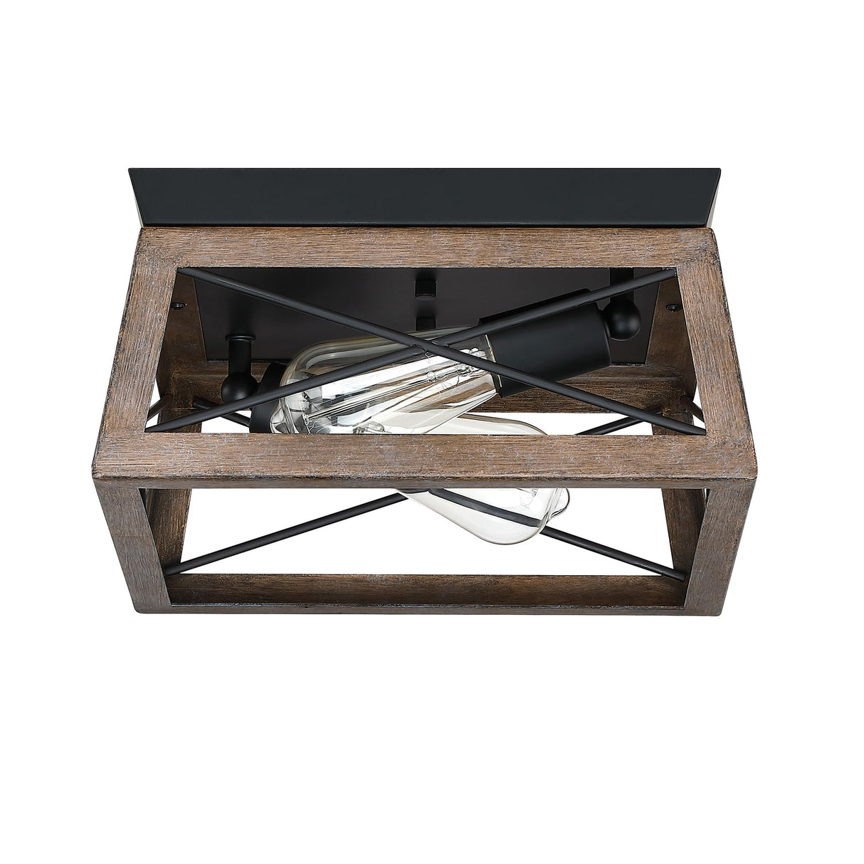 2-Light Black and Wood Flush Mount Ceiling Light with Bronze Wood Grain Farmhouse Ceiling Light for Closet Hallway Entryway Vintage Industrial Cage Light Fixture,E26 Faymart lighting