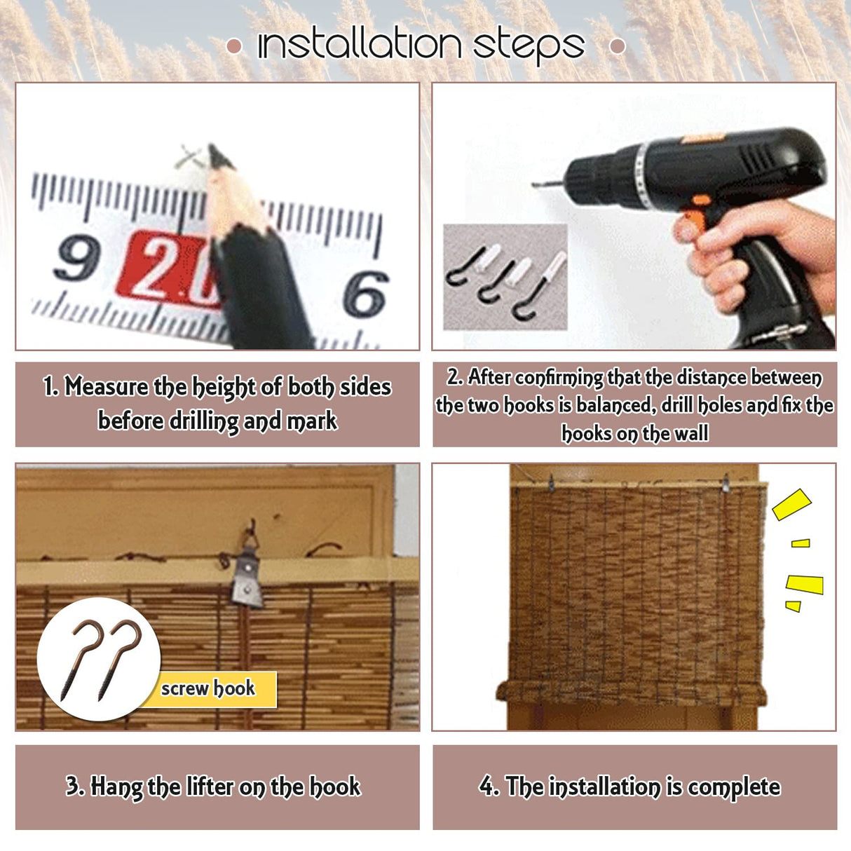 Lsjoaw Roll Up Reed Shade 33x79in (WxH)/84x200CM Outdoor Bamboo Shades Blinds Patio Blinds Roman Roller Blinds Curtain with Lifter Porch Window Privacy Brown Lsjoaw