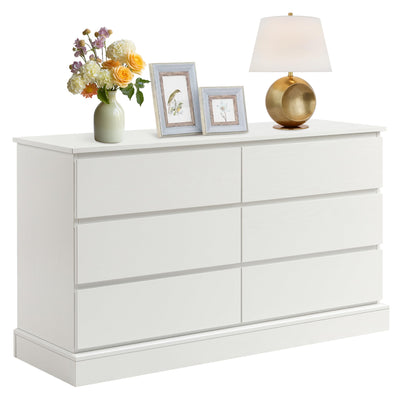 Alaxgumrol White Bedroom Dresser Modern 6 Drawers Dressers Wood Organizer Wide Dresser & Chest of Drawers Storage for Living Room, Entryway, Hallway