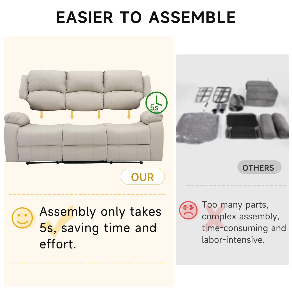 GNMLP2020 Reclining Loveseat Sofa Leather Recliner Sofa 3 Seater Couch for Living Room, Home Theater Seating(3 Seat,Beige) GNMLP2020