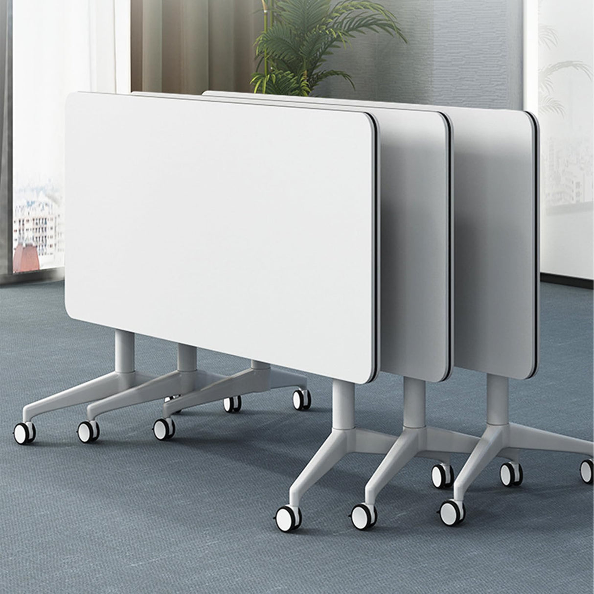 Folding Conference Table On Wheels Conference Room Table Flip Top Mobile Office Training Room Table Meeting Room Table Foldable Meeting Tables Rolling Meeting Table With Silent Wheels(4pack140*60*75) czxhaery