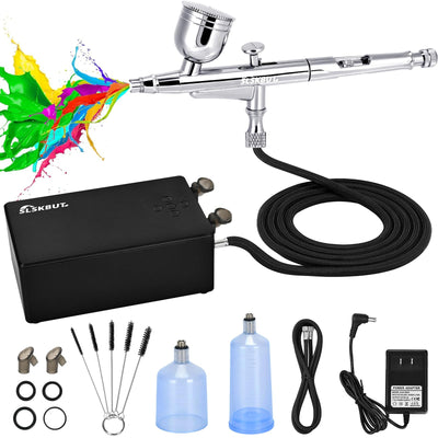 Slskbut Airbrush Kit with Air Compressor 7-Gear Adjustable, 55 PSI Professionals High-Power Air Brush Set, Dual-Action Airbrush Spray Gun Set, for Painting, Nail Art, Makeup, Model and Cake Coloring