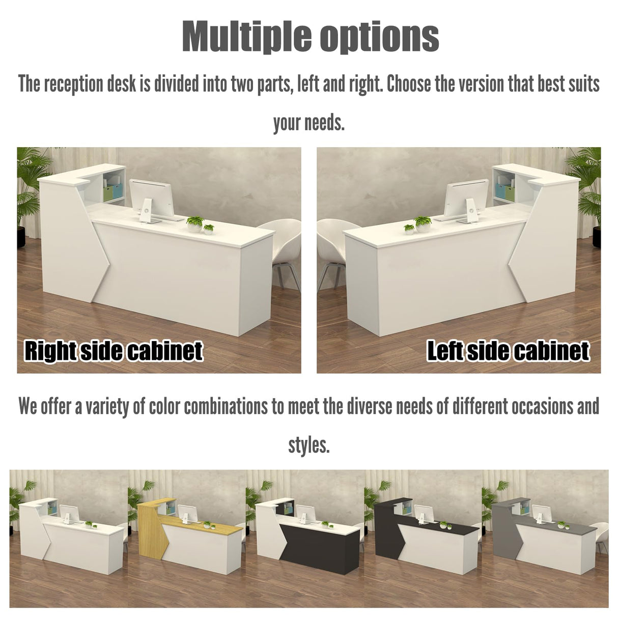 Reception Desk with Counter Modern, 39.4-118.1'', Solid Wood Ecological Board, Large Storage Space,Lockable Storage Drawers, Front Office Desk for Salon, Office, Lobby EQWZUPD