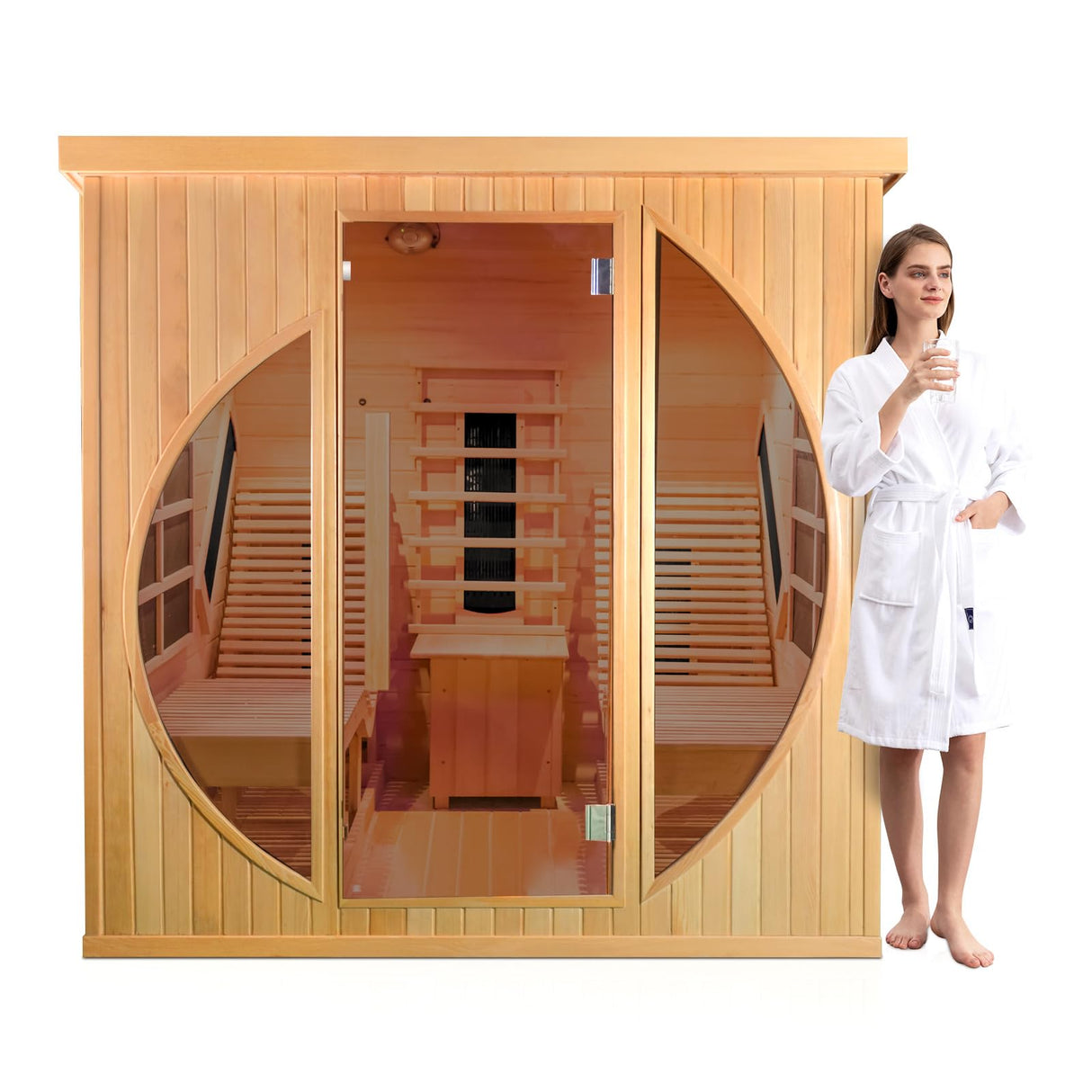 ZONEMEL Far Infrared 2 Person Wooden Sauna Room with Recliner, Canadian Hemlock Luxury Indoor Sauna with 9 Heating Panels, Oxygen Bar, 3400 Watt, Infrared Therapy Wood Dry Heat Sauna, 220V ZONEMEL