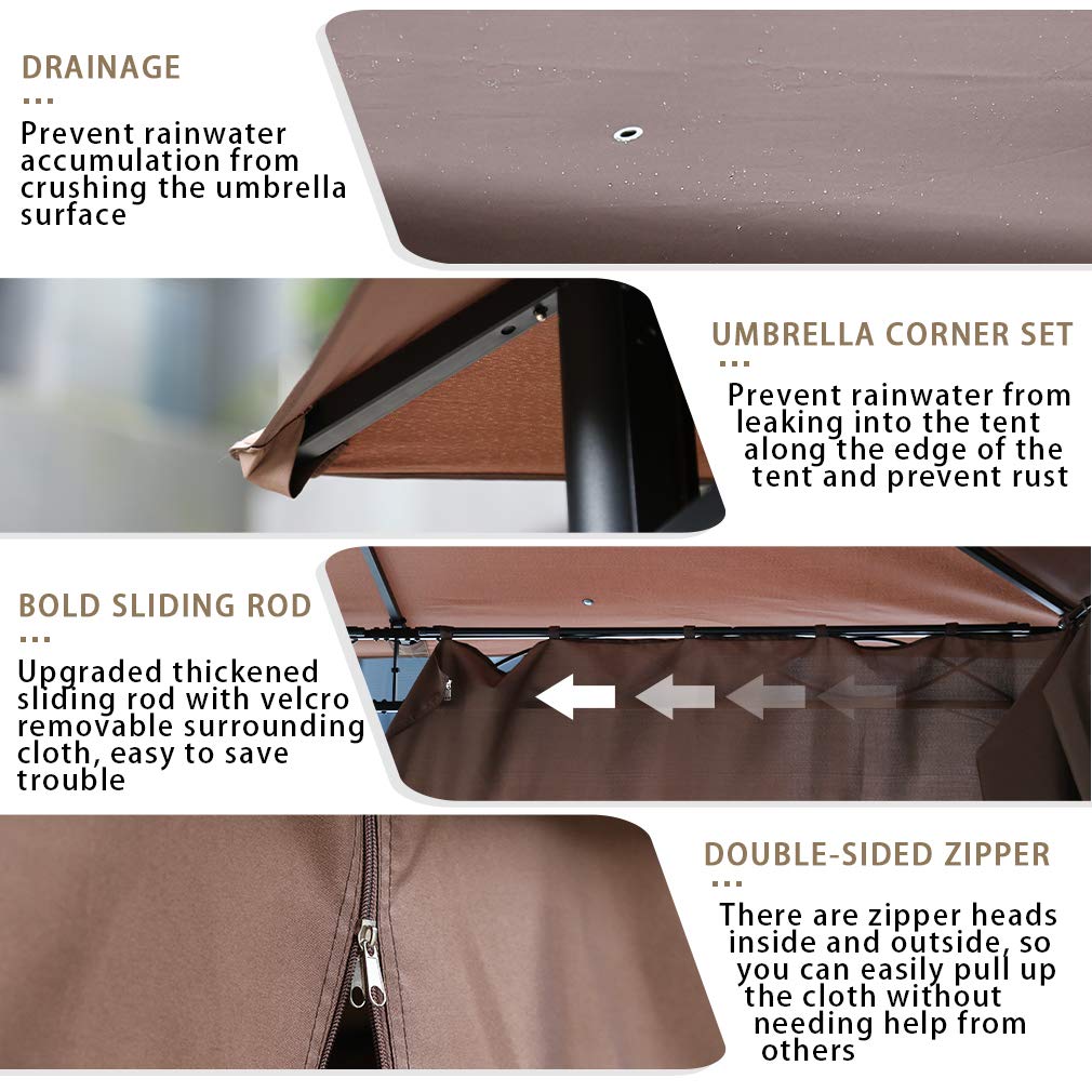 Gazebo Canopy Tent 10' X 10' BBQ Outdoor Patio Grill Gazebo for Patios Large Garden Top Gazebo with Sidewall Party Tent FDW