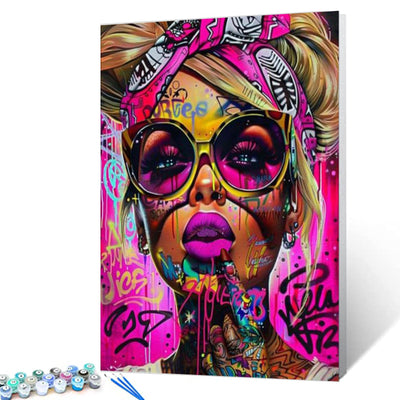 Black Woman with Blonde Hair and Pink Headband Paint by Numbers for Adults Kids DIY Easy Canvas Oil Painting Acrylic Pigment Kits Colorful Graffiti Style Home Wall Decor Gift 16x20In (Frameless)