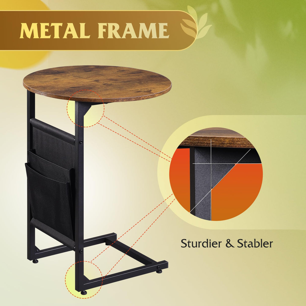 WLIVE Coffee Table, 31.3" and 18.7" Small Coffee Tables for Living Room, Modern Center Table and Side Table Set with Storage Side Pouch for Bedroom, Apartment, Rustic Brown WLIVE