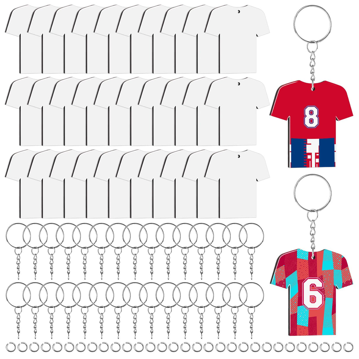 JMZYJZH 90 Pcs Sublimation Keychain Blanks, Acrylic Sublimation Key Chains Blank Bulk, Shirt Shape Sublimation Keychains for DIY Keychain Crafting JMZYJZH