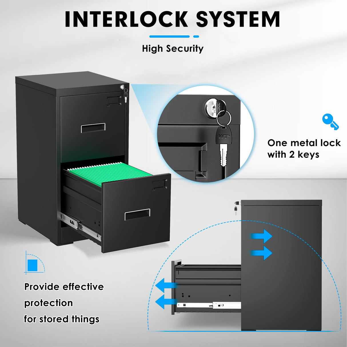 Greenvelly Black Filing Cabinet 2 Drawer, 18” D Vertical File Cabinet with Lock, Locking File Cabinet for Home Office, Metal File Cabinet for Hanging Letter/Legal Folders, Easy Assemble Greenvelly