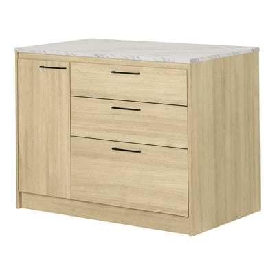 South Shore Myro Kitchen Island Faux White Marble and Blonde Oak, Contemporary