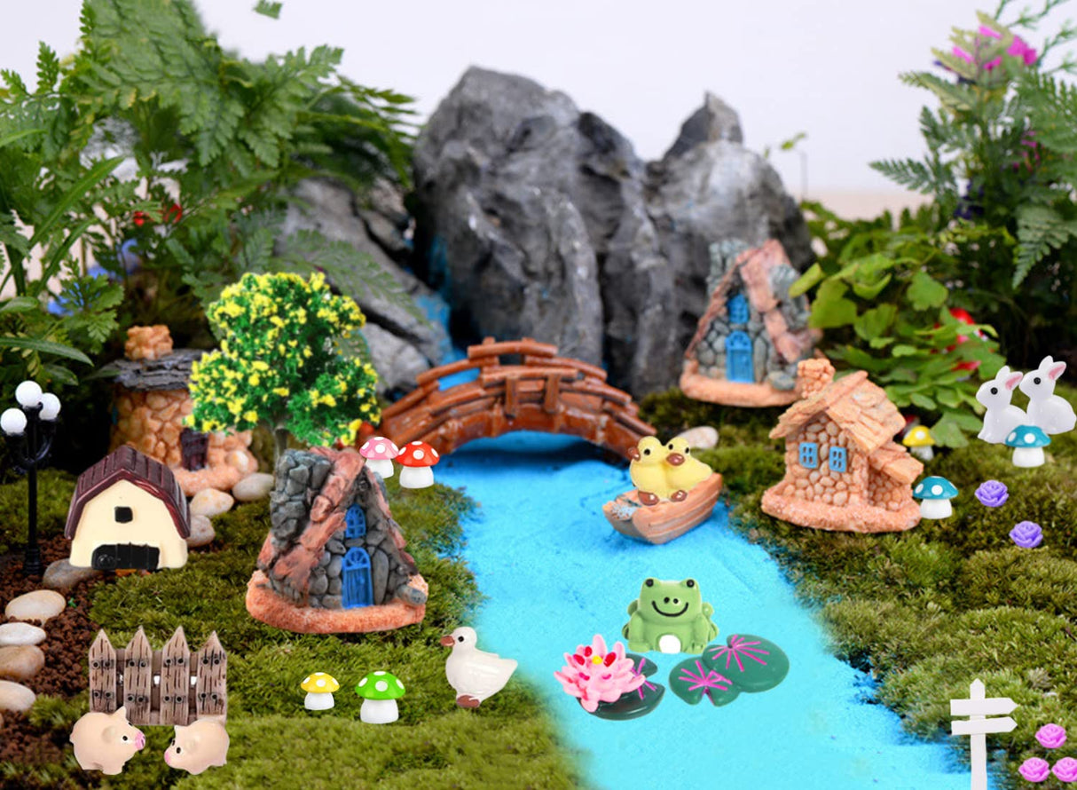 CHAKANLX 108 Pieces Miniatures Fairy Garden Accessories Outdoor, Fairy Garden Kit, Miniature Figurines, Fairy Garden Accessories, DIY Micro Landscape Ornaments for Potted Plant Bonsai Terrarium Decor CHAKANLX
