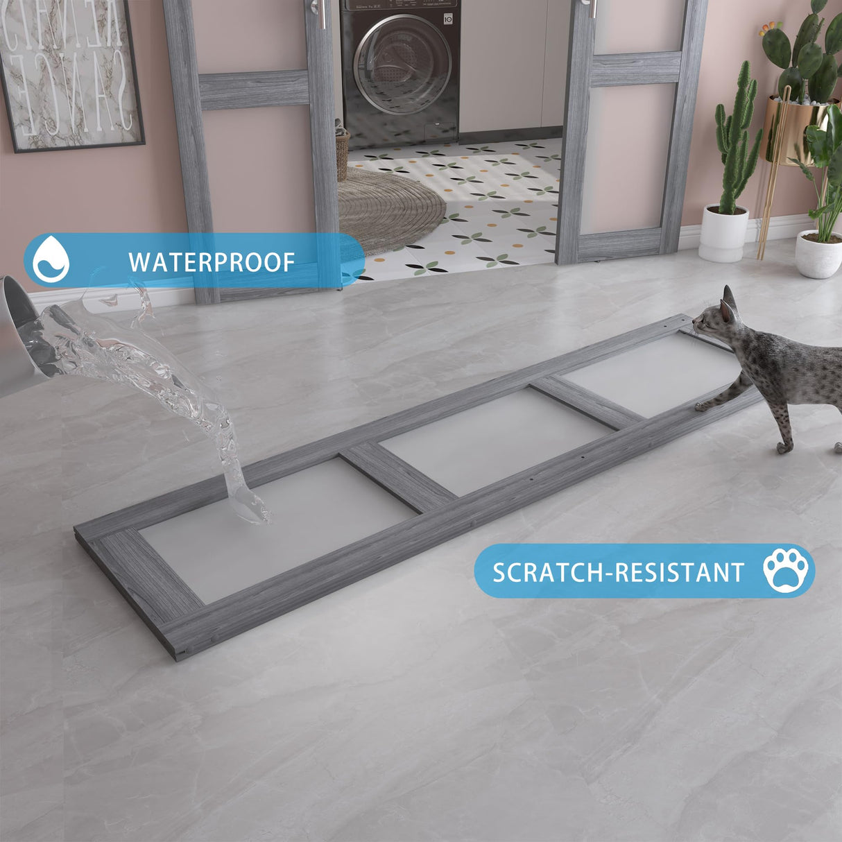 BARNSMITH 18in x 84in Double Glass Barn Door with 6.6FT Sliding Door Hardware Kit Included & Handle,3-Panel Frosted Glass Solid Wood Slab with Water-Proof PVC Surface,Pre-Drilled Easy Assembly,Grey BARNSMITH