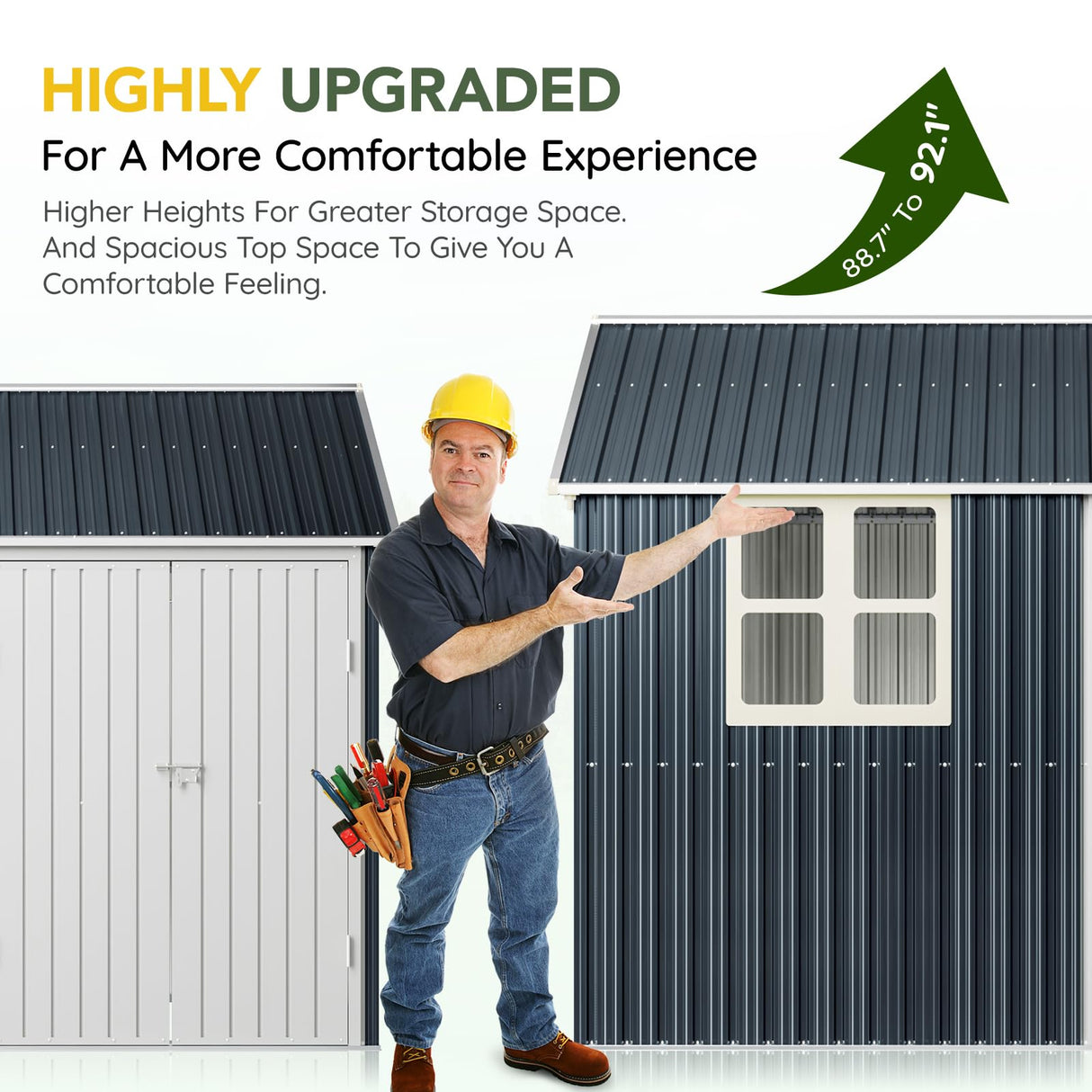 Breezz 8X10FT Outdoor Steel Storage Shed with Clear Window, Lockable Doors, Weather-Resistant Metal Tool Shed for Garden, Backyard, Patio, and Utility Storage.Nightblue BreezZ