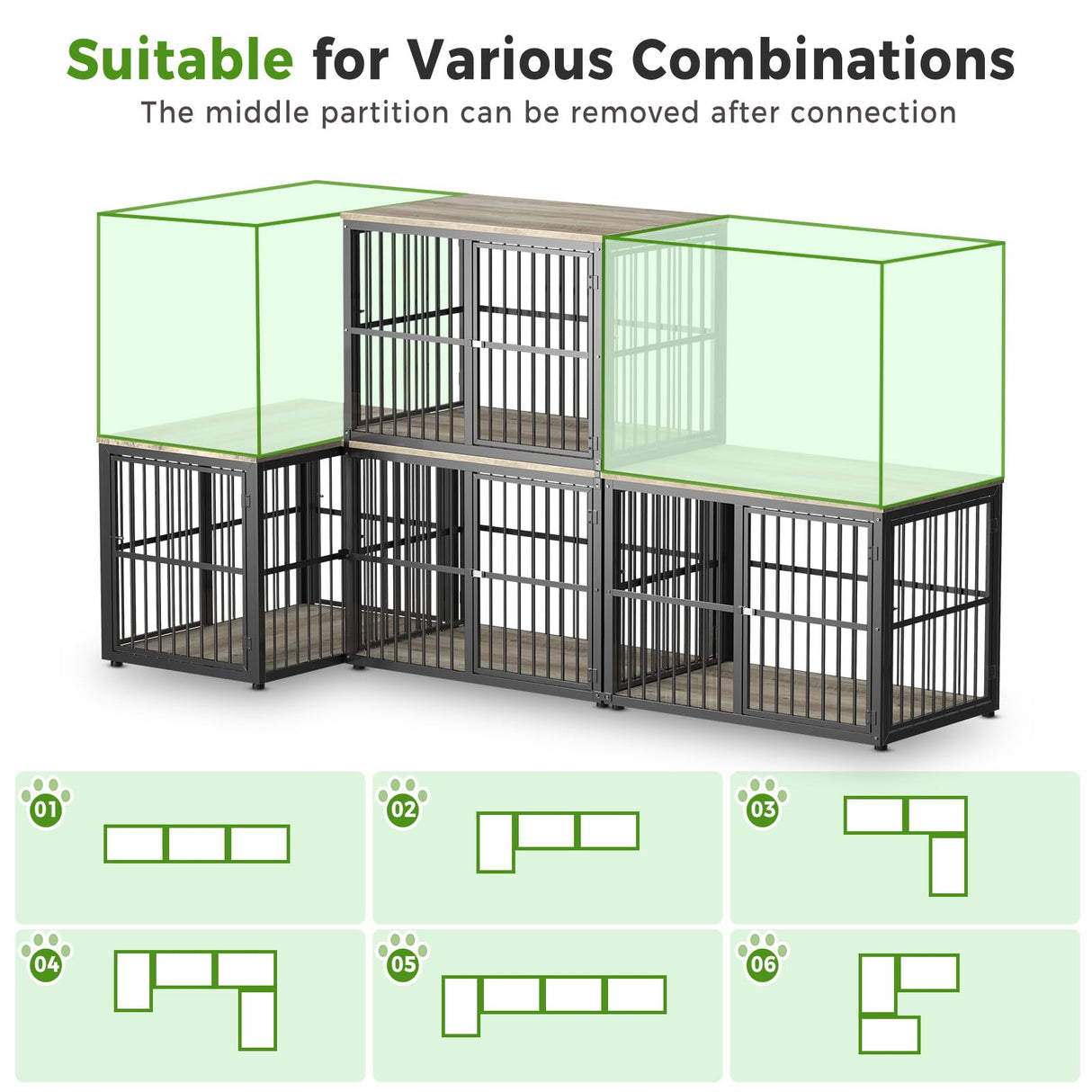 Lyromix 43'' L-Shaped Corner Dog Crate Furniture Large Breed for 2 Dogs with Double Rooms,Wooden Dog Crate End Table Indoor with Removable Divider for Small to Medium Dogs, Can Use Separately Lyromix