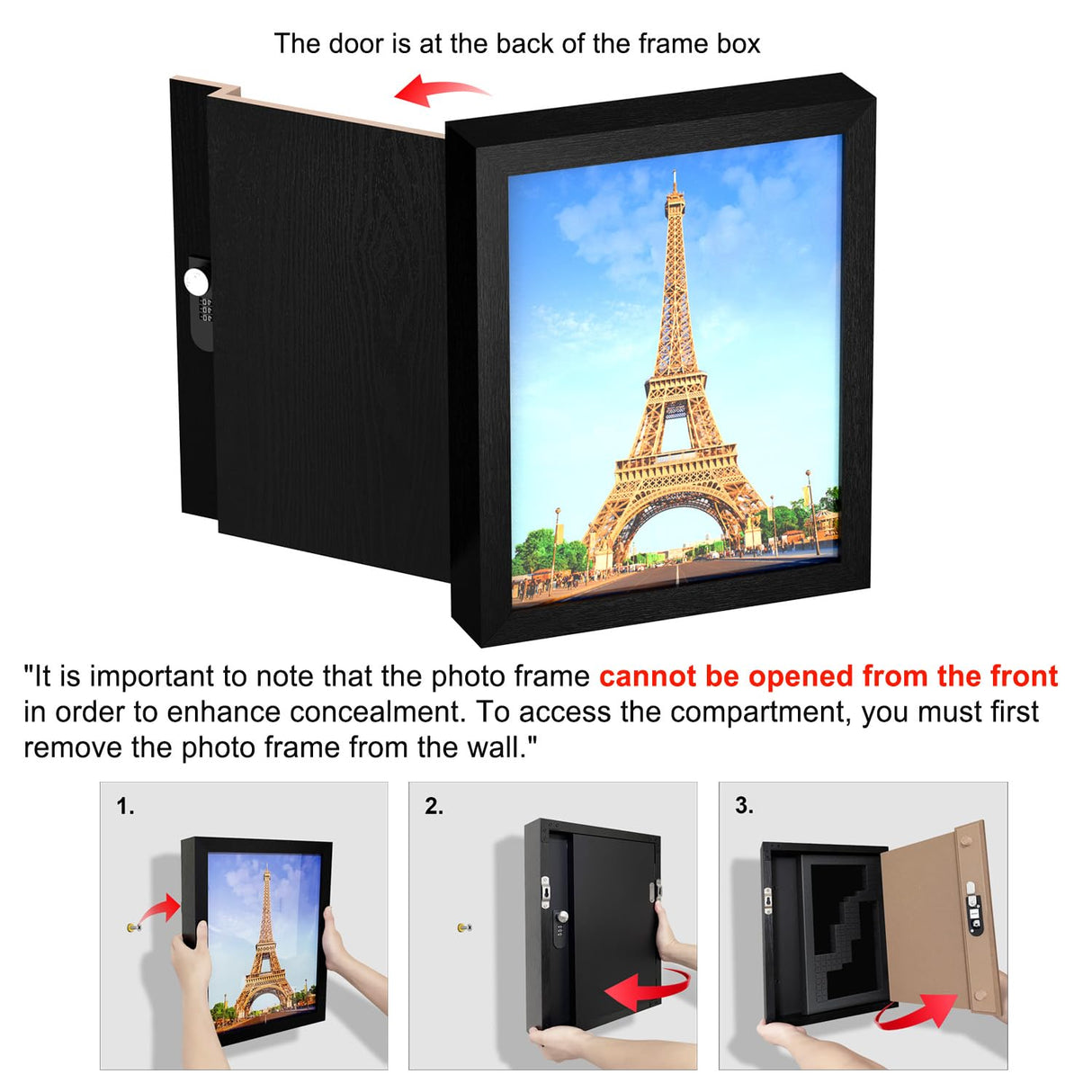 ANZAKY Hidden Safe with Lock, Wooden Picture Frame Diversion Safe, Large Hidden Money Safe with Customizable Foam, Hidden Compartment, Secret Decor Concealment Furniture, 11 x 14 inchs, Black ANZAKY