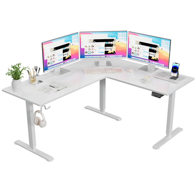 Furmax L Shaped Standing Desk Adjustable 63 x 55 Inch Corner Stand up Desk Electric Standing Computer Workstation with Preset Heights (White)