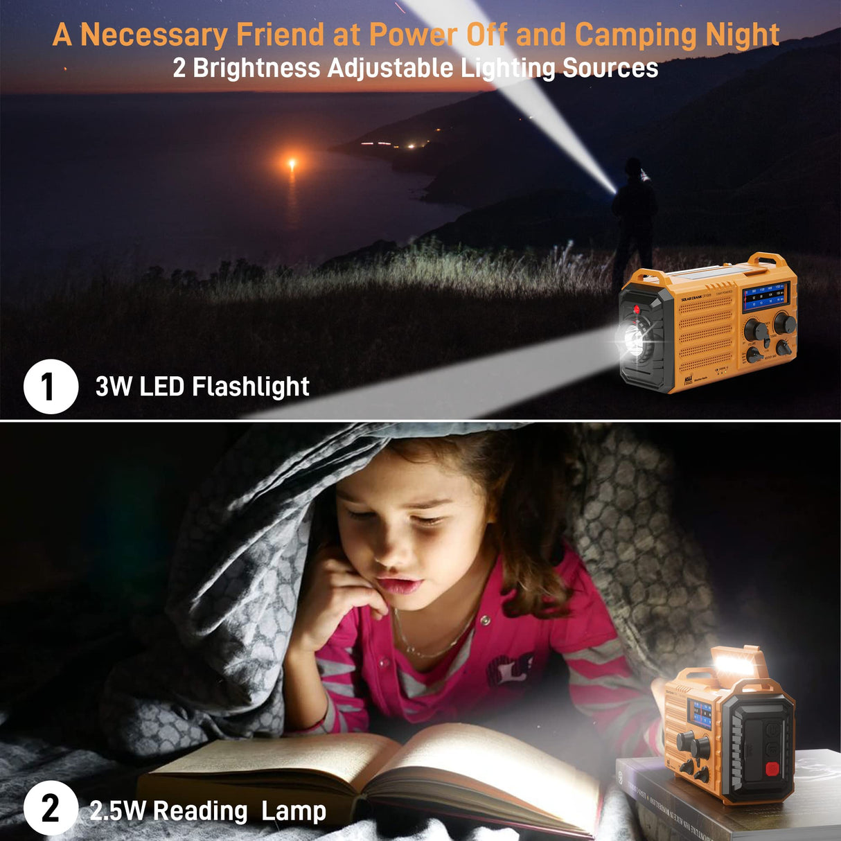 Emergency Radio with NOAA Weather Alert, Portable Solar Hand Crank AM/FM Radio for Survival,Rechargeable Battery Powered Radio,USB Charger,Flashlight,Reading Lamp,for Home Outdoor Eoxsmile
