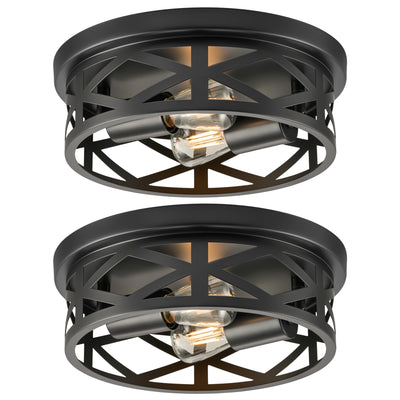 VONLUCE Flush Mount Ceiling Lights, 2-Light Hallway Ceiling Lighting Fixtures, 11 inch Farmhouse Metal Cage Ceiling Lights for Entryway Kitchen, Adjustable Lamp Holders, ETL, 2 pcs, Black
