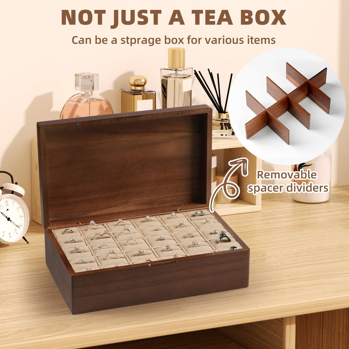 Acacia Wood Tea Bag Organizer, 8 Compartments Tea Box Organizer Storage Box, Tea Box for Tea Bags Chest, Tea Bag Holder with Magnetic Lid for Beverage Supplies, Sugar, Sweeteners, Individual Packets VOSEPO