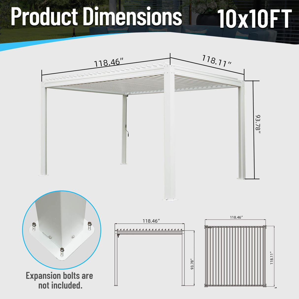 Domi Louvered Pergola 10' x 10' Outdoor Aluminum Pergola with Adjustable Roof, Aluminum Frame, Efficient Drainage System for Patio, Deck, Garden, White domi outdoor living