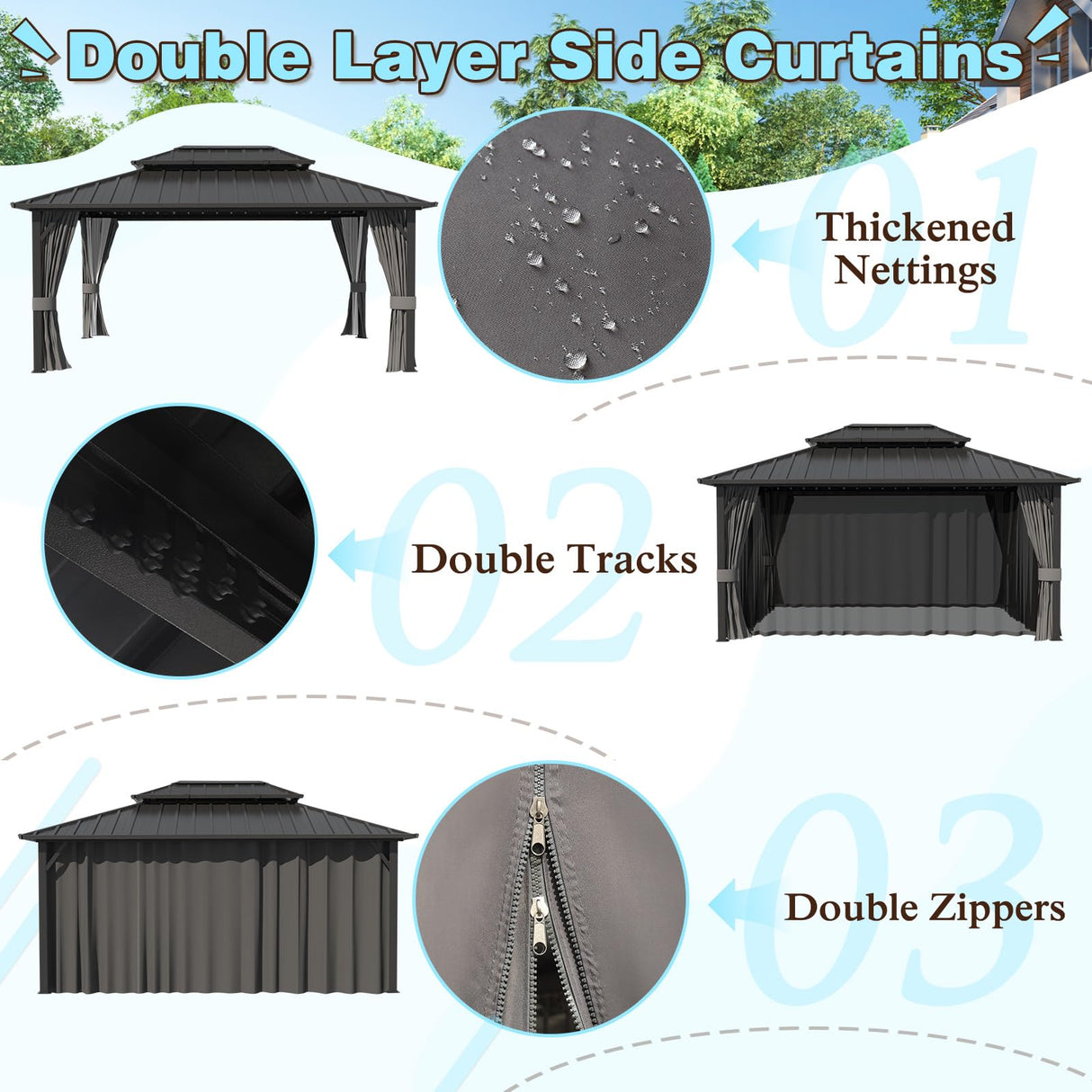 VEIKOU 12' X 16' Hardtop Gazebo, Outdoor Aluminum Gazebo, Double Roof Gazebo Pergola, Heavy Duty Patio Gazebo w/Netting and Curtains for Garden, Deck, Backyard VEIKOU