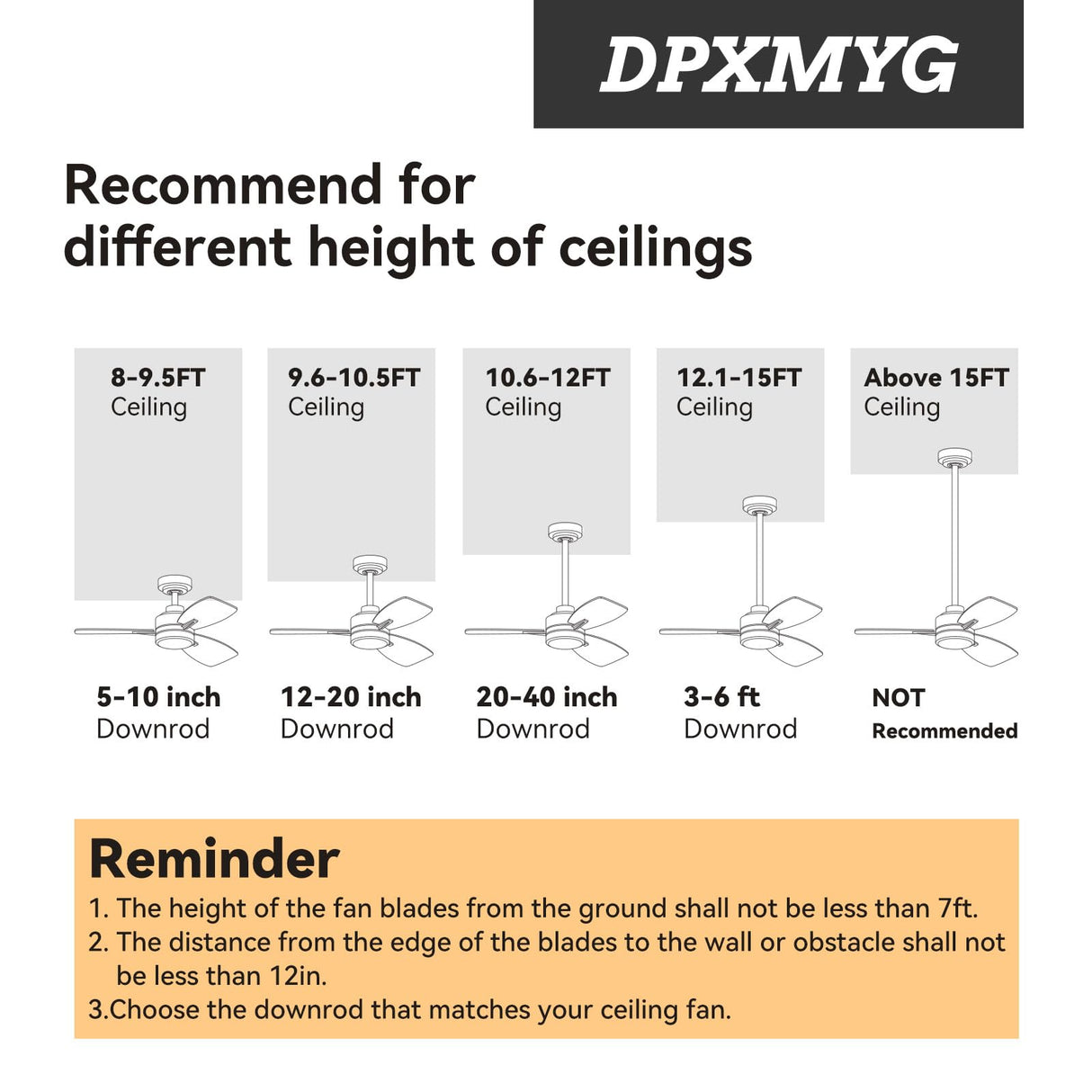 DPXMYG 72 inch Ceiling Fan Downrod with Extension Cord, 6 FT Black Downrod for Ceiling Fan, 1 inch Outside Diameter, Ceiling Fan Boom Suitable for a Wide Range of Fans (Black, Not Threaded) DPXMYG