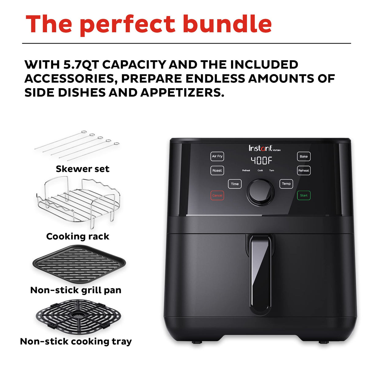 Instant Pot Vortex 5.7QT Air Fryer With Accessories, Custom Smart Cooking Programs, 4-in-1 Functions that Crisps, Roasts, Bakes and Reheats, 100+ In-App Recipes, from the Makers of Instant Pot, Black Instant Pot