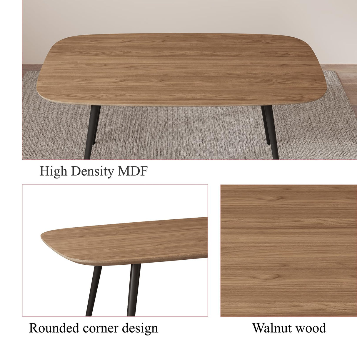 HIPIHOM 47.2'' Dining Table Set for 4,Modern Wood Dining Table,Leather Dining Chairs 4,Table and Chairs Set of 4,Ideal for Kitchen Dining Room (Walnut Color Table + 4 U-Shaped White Chairs, 47.2") HIPIHOM