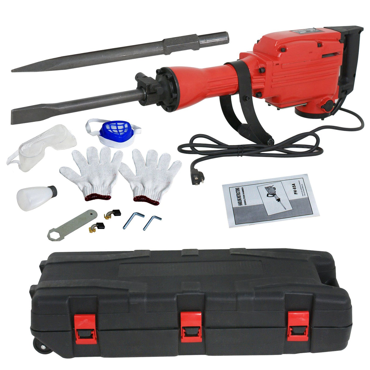 ZENY 2200W Heavy Duty Electric Demolition Jack Hammer Concrete Breaker Drills w/Case, Gloves 2 Chisel 2 Punch Bit Set ZENY