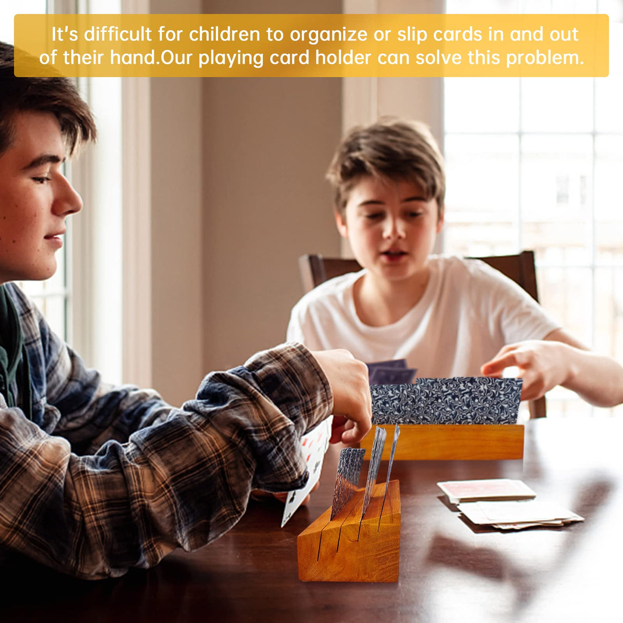 Iswabard Card Deck Stand Set of 2 Playing Cards Holder for Kids Elder Wood Racks Tray for Organizing on Game Bridge Adults Canasta Uno Skipbo 5 Crowns(orange) Iswabard