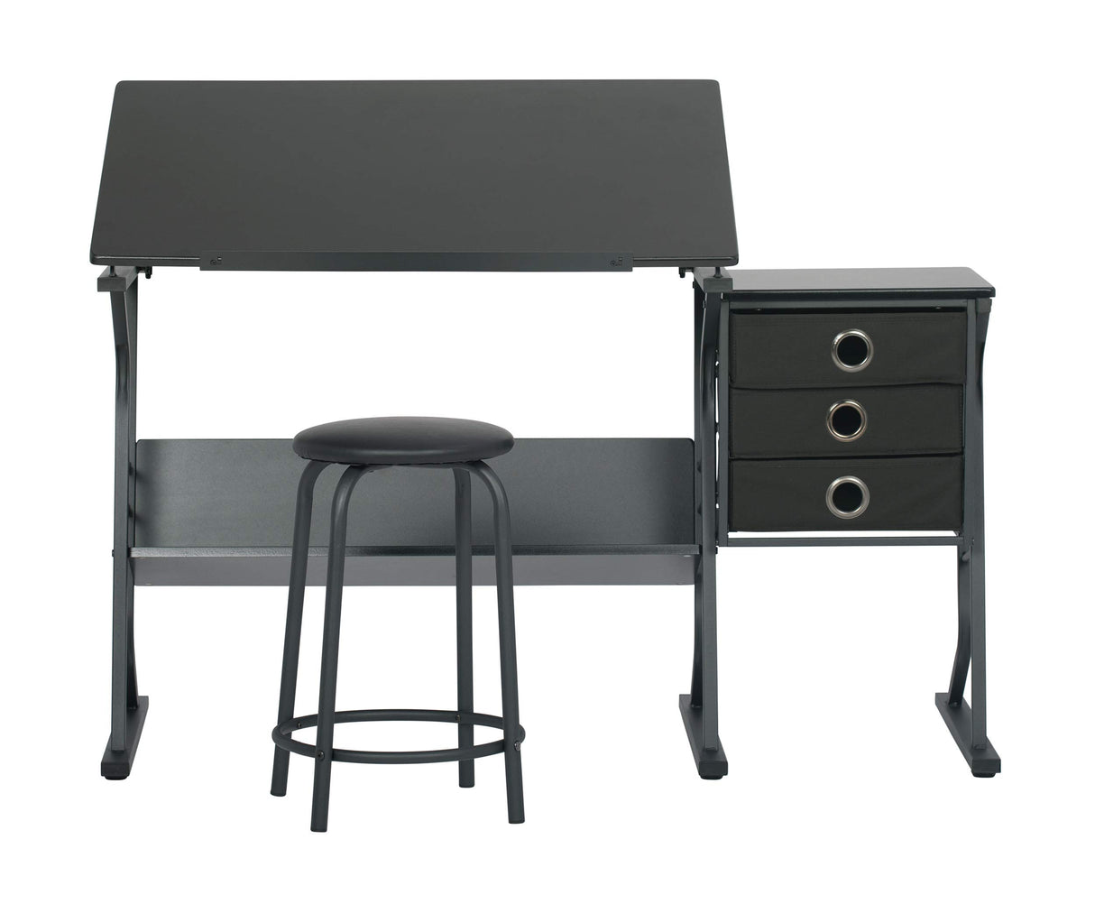 SD Studio Designs 2 Piece Eclipse Ultra Center/Drawing Table with Stool, Angle Adjustable Top, Storage Shelves, and Drawers SD STUDIO DESIGNS
