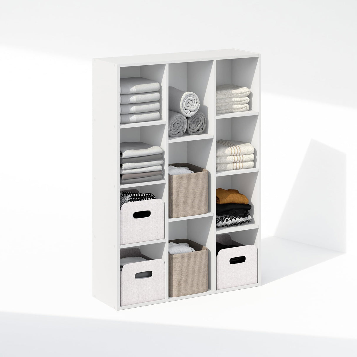 Furinno Reed Closet Organizers and Storage, 11-Cube Closet Organizer, Open Shelf Closet Storage, for Wardrobe, Bedroom, Living Room, White Furinno