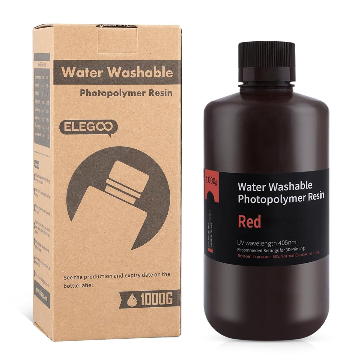 ELEGOO Water Washable 3D Printer Resin, 405nm Rapid UV Curing Standard Photopolymer Resin, Easy to Clean, High Precision 3D Water Wash Resin for LCD/MSLA/DLP 3D Printer Printing, Clear Red 1000G Deeplee