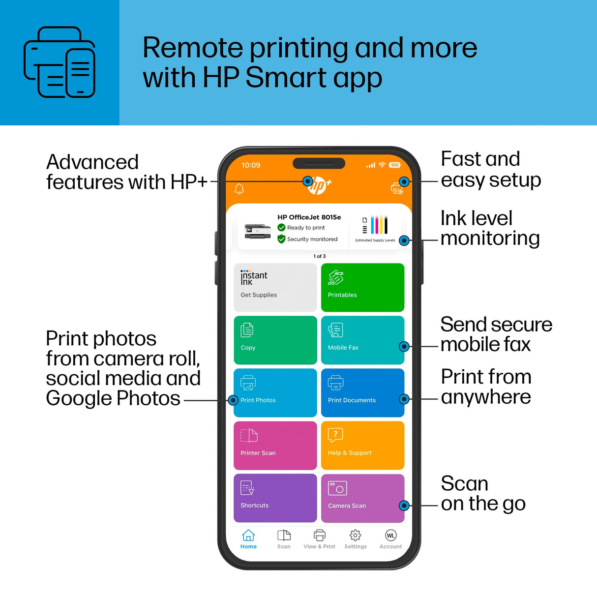 HP OfficeJet 8015e Wireless Color All-in-One Printer, 3 months of Instant Ink included HP