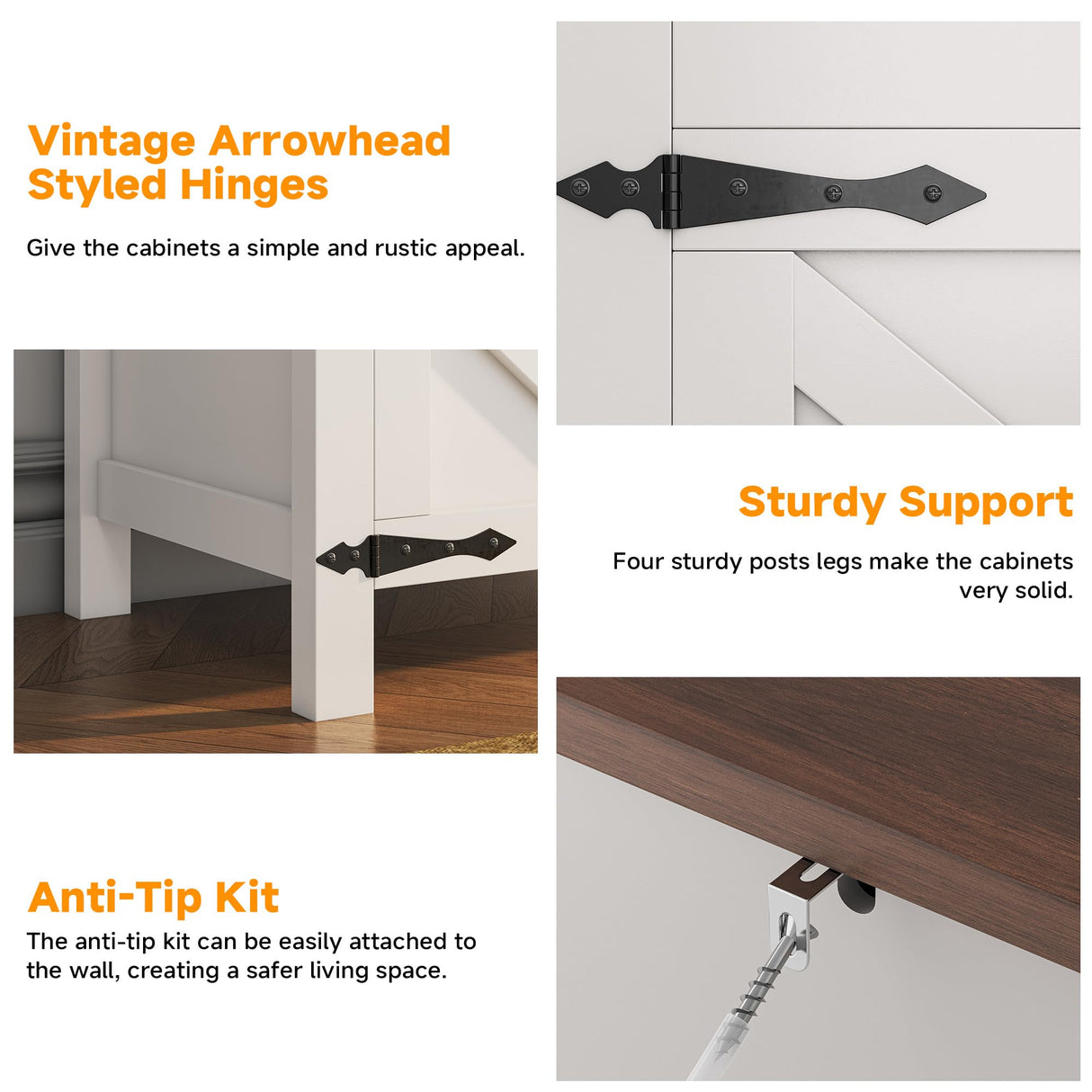 knoworld Buffet Sideboard with Storage Farmhouse with 4 Doors, 55'' Large Kitchen Storage Cabinet Wood Coffee Bar Cabinet Buffet Table with Shelves for Kitchen, Dining Room, Entryway knoworld