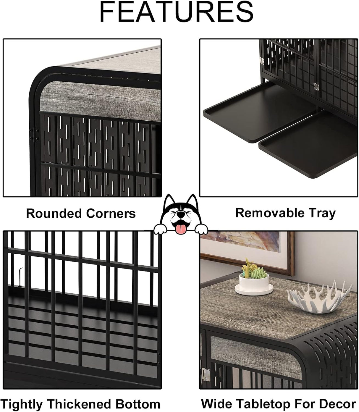 Snimoy Heavy Duty Dog Crate 42'', Furniture Style Large Dog Kennel, Wooden Dog Crate Table, Indoor Dog House Rustic Brown Snimoy