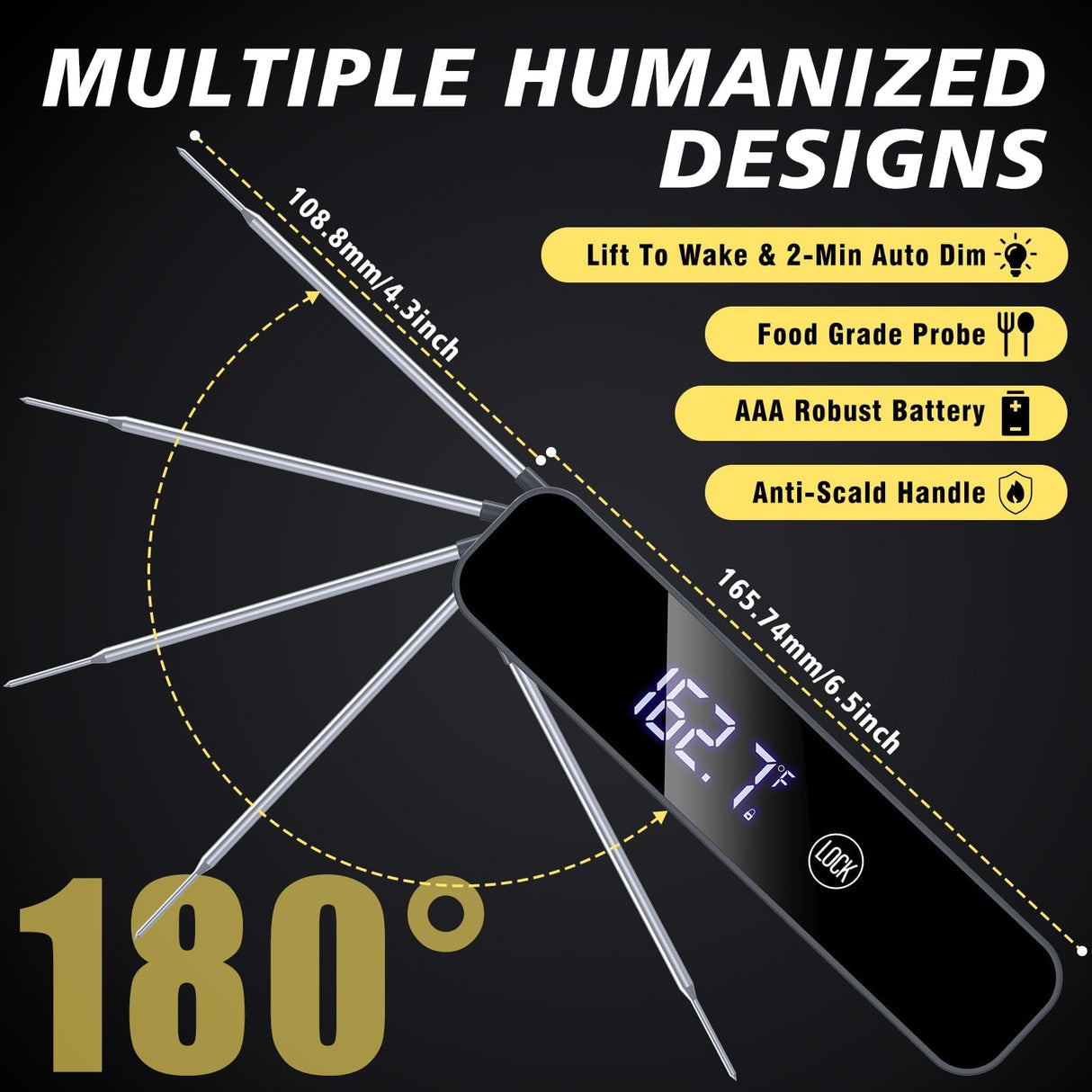 Meat Thermometer Digital, Homtronics 1s Instant Read Thermometer, Waterproof Professions Kitchen Cooking with 180° Reversible Backlight LCD, Food Thermometer Probe for Beef BBQ Grilling Smoker Baking Homtronics