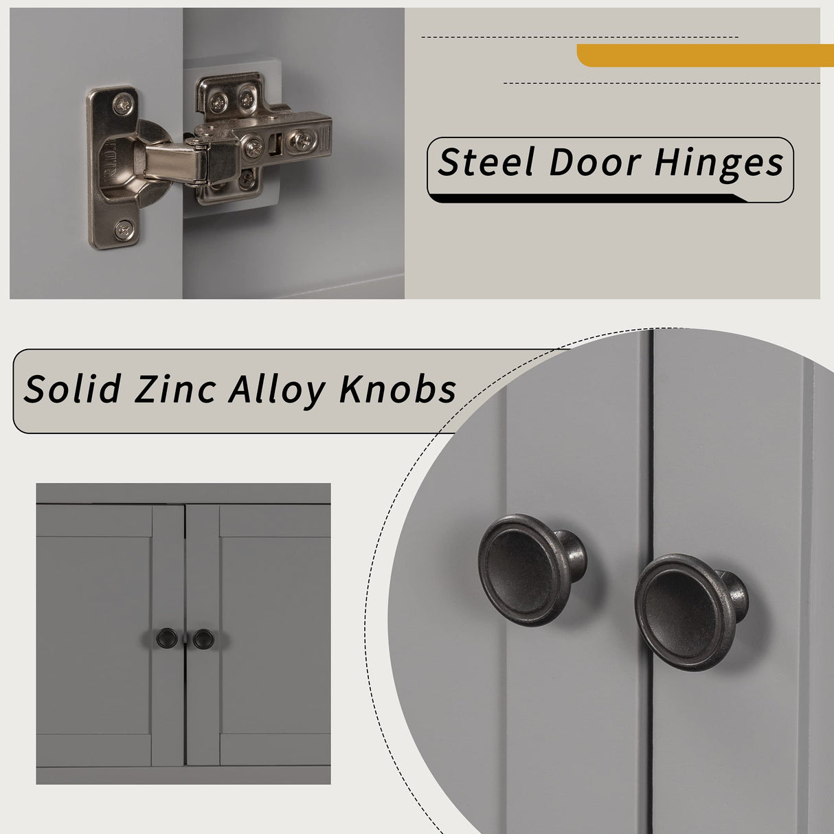 P PURLOVE 24 Inch Bathroom Vanity with Sink,Single Bathroom Vanities Cabinet with Doors and Open Shelf,Solid Wood Small Vanity with Sink,Gray P PURLOVE