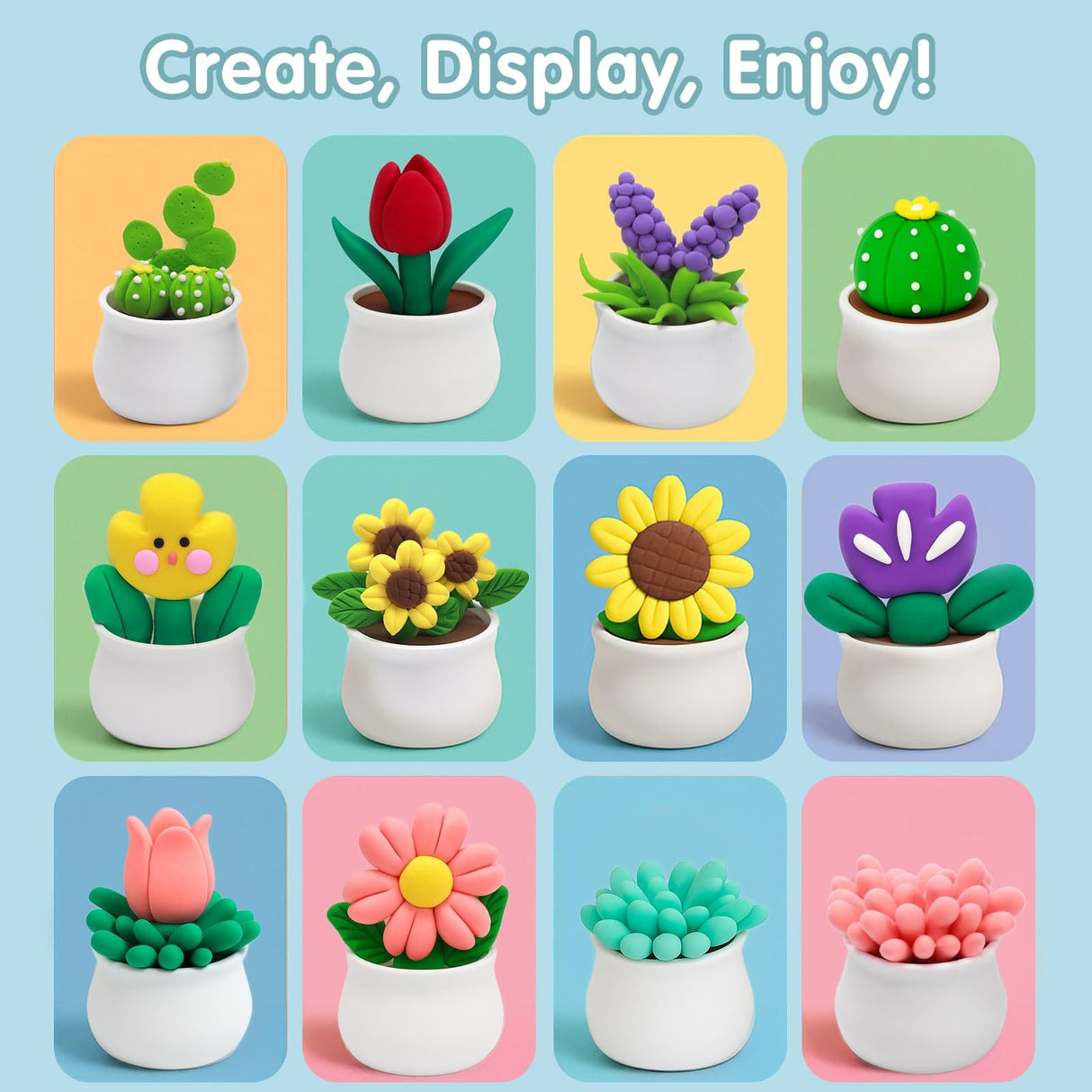 Air Dry Clay for Kids - 12 Plants DIY Modeling Clay Kit with Sculpting Tools & STEM Tutorials - Ultra Light, Soft, Safe - Back to School Classroom Supplies, Home Party, Birthday Gifts for Ages 3-12+ DMTXCRP