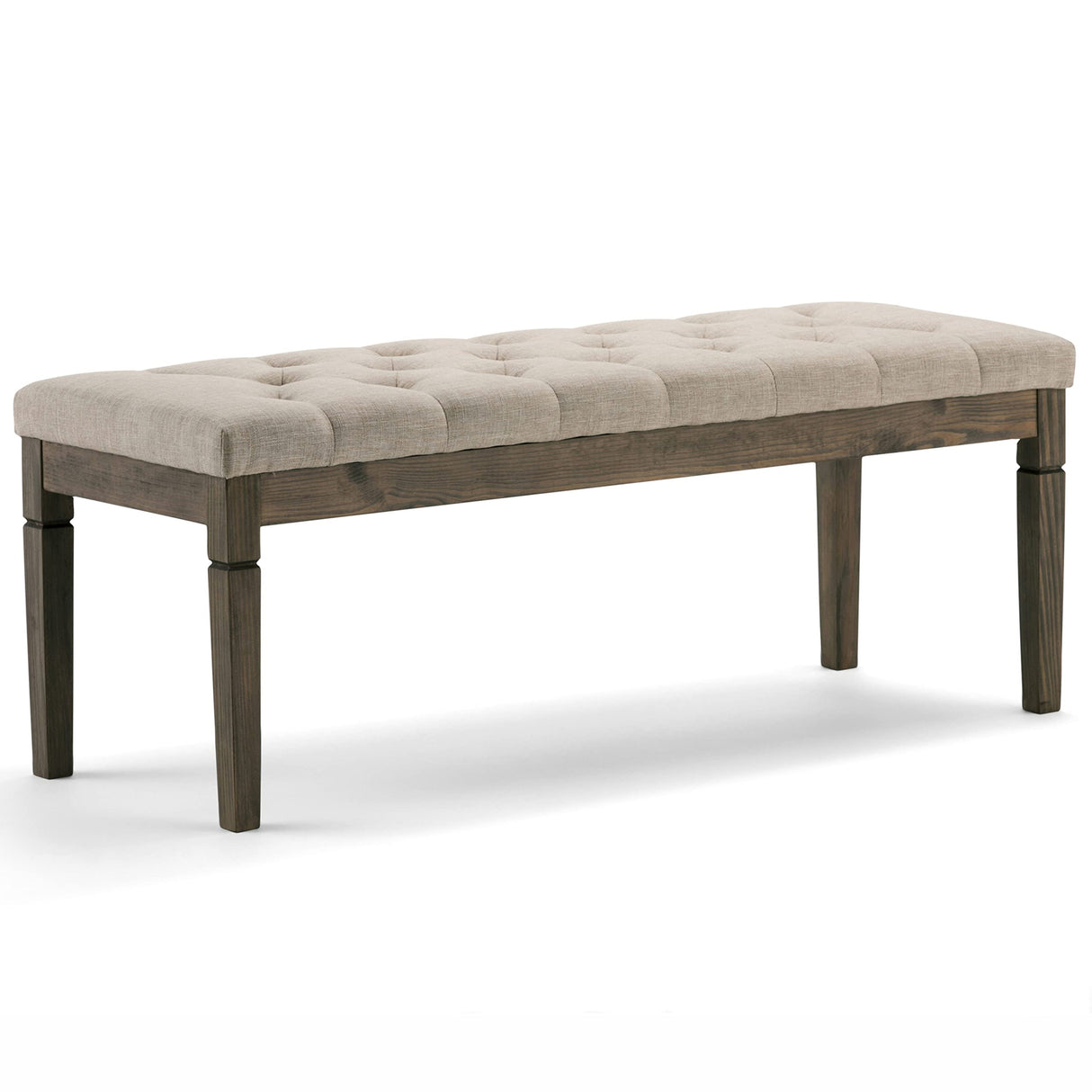SIMPLIHOME Waverly Wide Traditional Rectangle Tufted Ottoman Bench Linen Look Fabric, Assembled, for The Living Room and Bedroom, 48 inch, Natural SIMPLIHOME