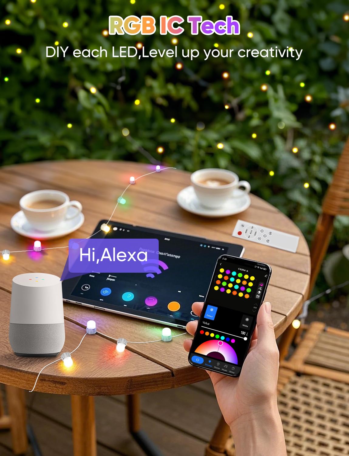 Smart RGB+IC Permanent String Lights Indoor and outdoor 76ft 200 LEDs Music Sync 110+ Scene Modes IP65 Waterproof With Alexa & Google Compatibility For Parties Holidays Everyday Ambiance Christmas PAIFAM