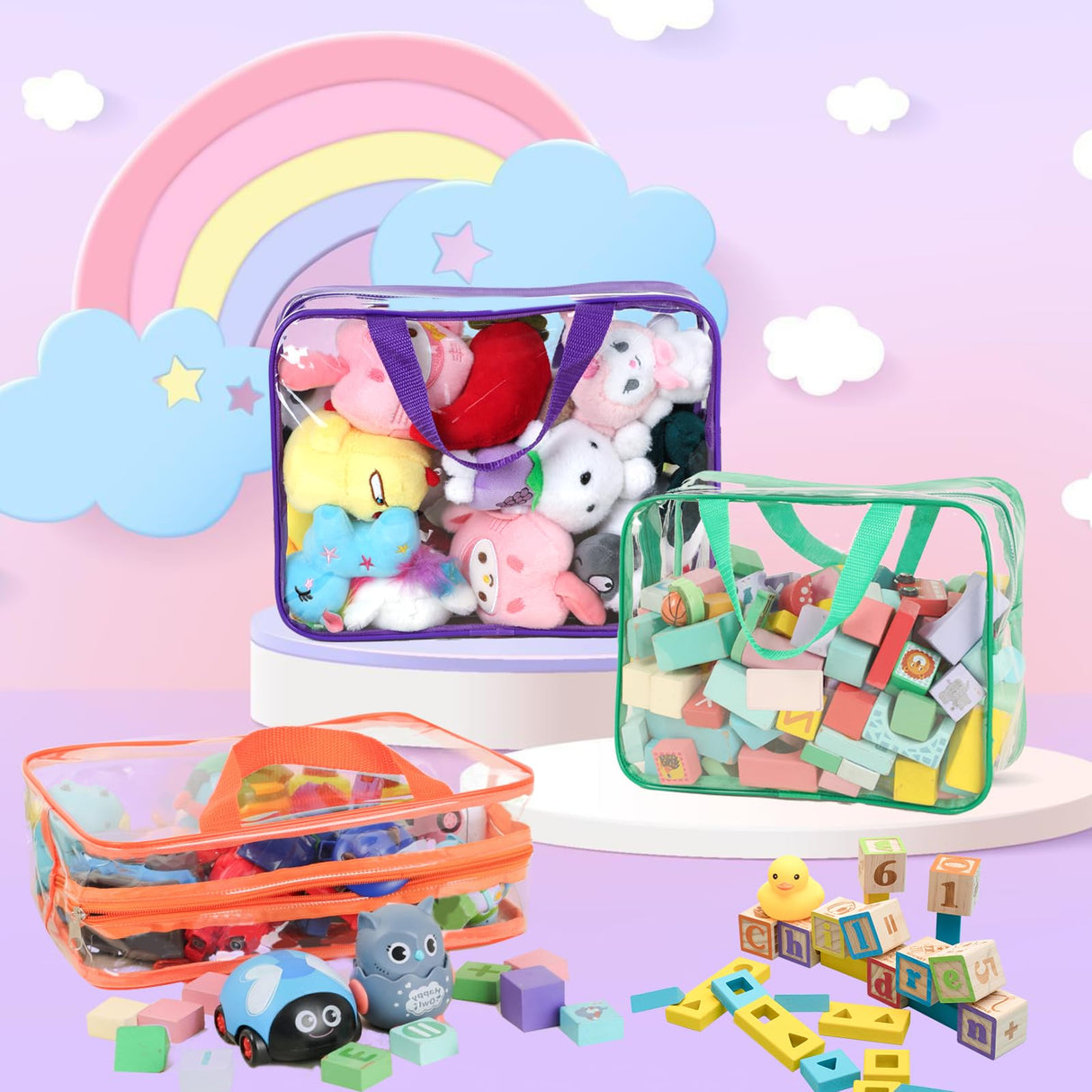 9 Packs Toy Storage Bags with Labels, Large PVC Reusable Board Game Storage Containers Clear Zipper Pouches Waterproof Travel Organizer Bags for Building Blocks, Puzzle, Kids Books, Stationery, Makeup YELIENM