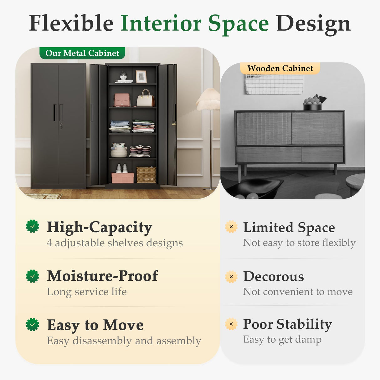 Crownland 63" Metal Storage Cabinet, Lockable Garage Storage Cabinets, High Office Cabinet with Adjustable Shelves for Garage, Home Office, Pantry, File(Black) Crownland