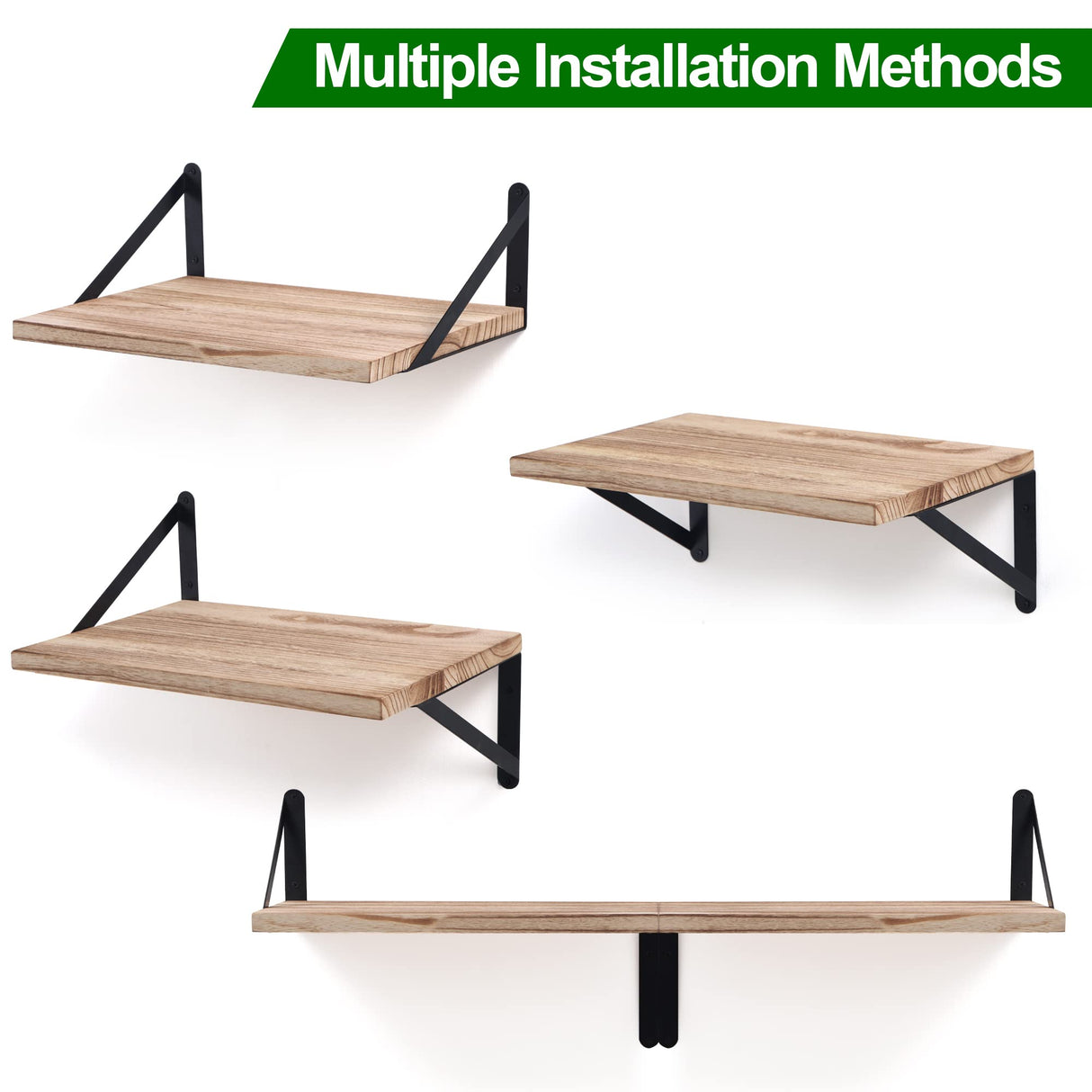 Floating Shelves for Wall, 12 Inch Deep Floating Shelves Set of 2, 16W x 12D Rustic Farmhouse Shelves Wide Display Ledges for Living Room Kitchen Bathroom Bedroom - Carbonized Black Marsmiles