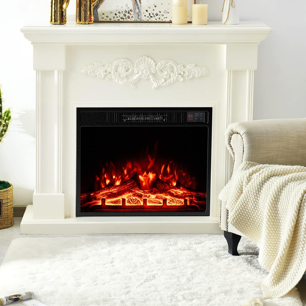 Tangkula 23" Electric Fireplace, 5,000 BTU Fireplace Insert with Remote Control, 3 Flame Colors & Brightness Levels, Recessed Fireplace Heater with 1-8H Timer, Thermostat & Overheat Protection Tangkula