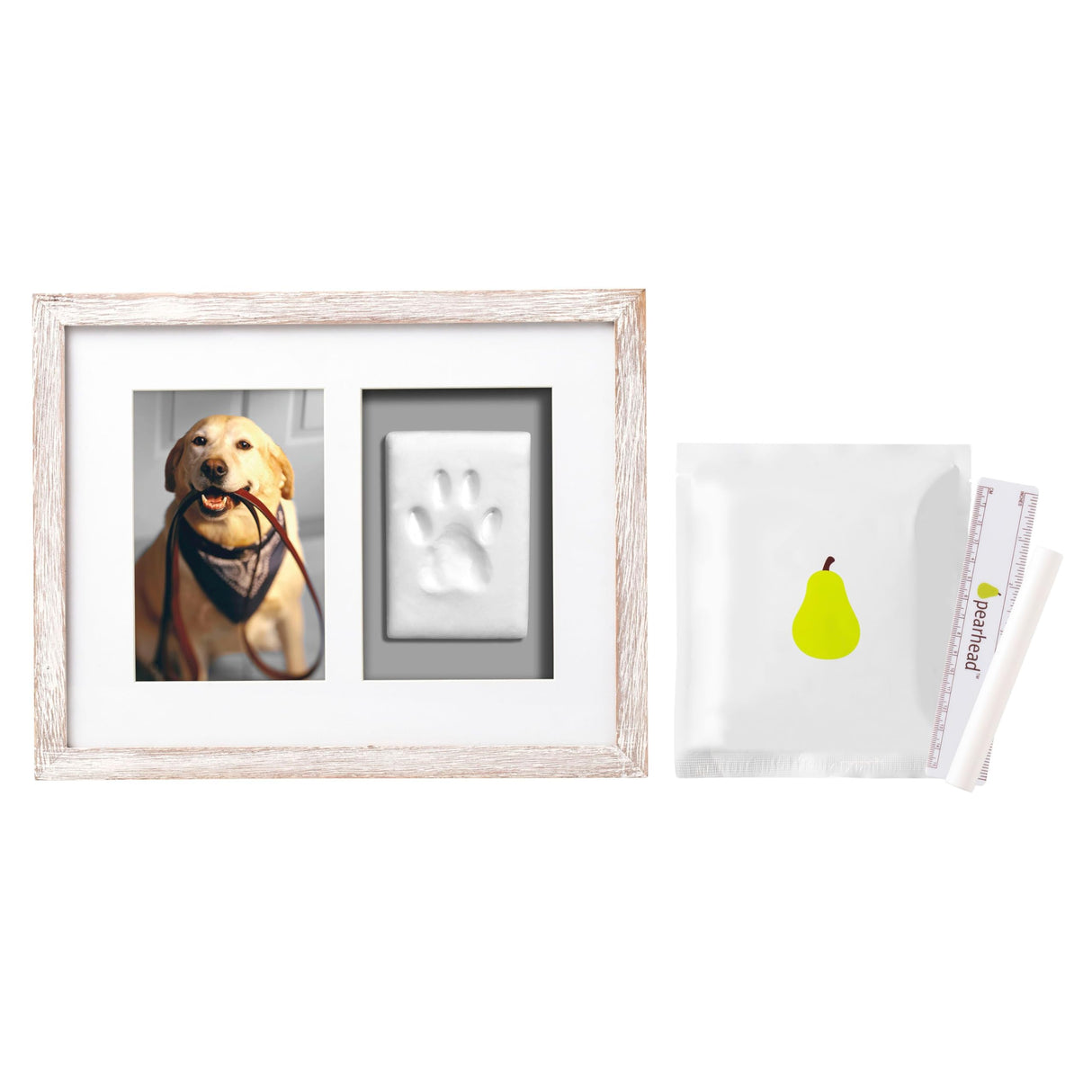 Pearhead Pet Pawprints Wall Picture Frame and Clay Impression Kit - DIY Clay Paw Print, Memorial Keepsake Frame for Cat and Dog, Ideal Home Decor Gift for Pet Owners, 4x6 Photo, Distressed White Pearhead