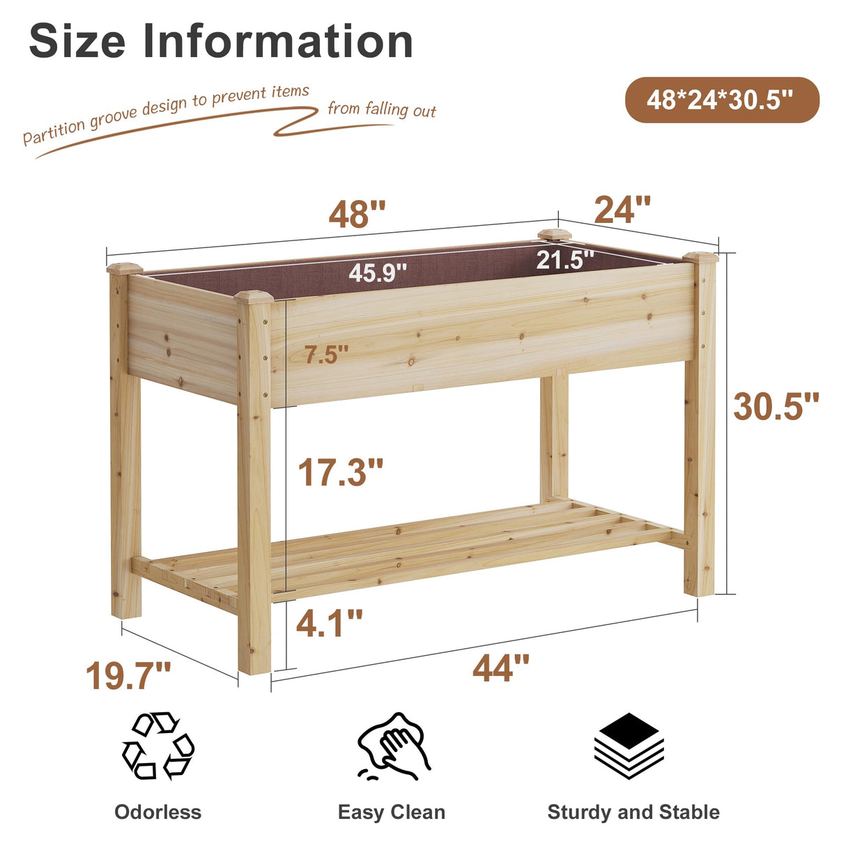 FILWH Raised Garden Bed with Legs Elevated Wooden Planter Box Stand Large Planter Stand Box for Fruits Vegetables Flowers with Divider with Bag - 48 * 24 * 30.5IN FILWH