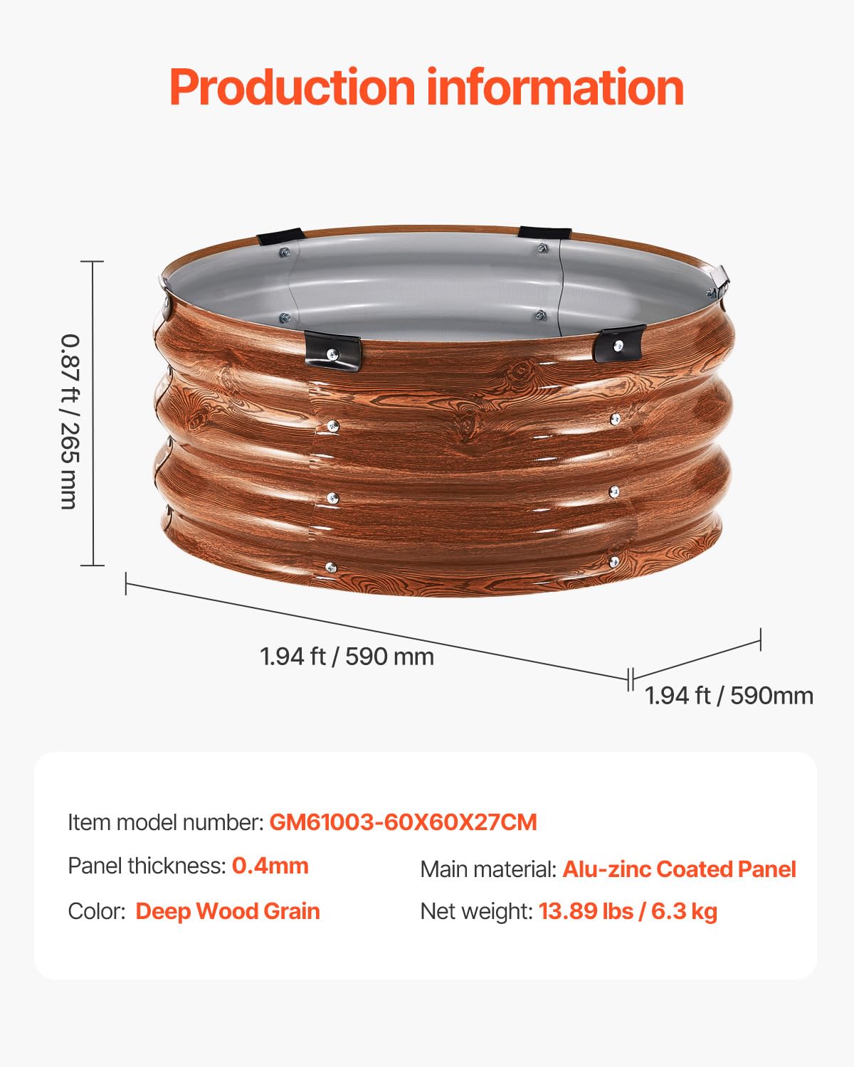 VEVOR 3 Pcs 2x2x1ft Round Galvanized Raised Garden Bed Kit, Outdoor Metal Raised Beds for Gardening Vegetables, Easy Assembly Garden Planter Box for Flowers Fruits with Open Base VEVOR