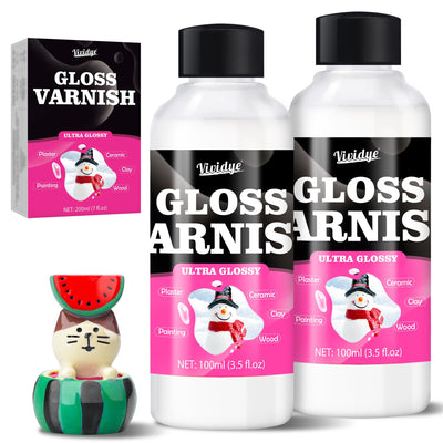 Air Dry Clay Varnish, 200ml/7oz High Gloss Varnish, Ceramic Glaze, Clear Clay Sealant with Brushes for Craft Pottery, Acrylic Painting, Wood, Prevent Cracking Scratches Wear, Waterproof
