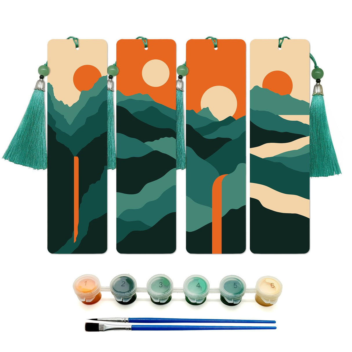 JOOZ Mountain Paint by Numbers Kit for Adults, 4 Pack Wood Bookmarks Paint by Numbers for Book Lovers, DIY Sunset Oil Painting by Number Bookmarks with Tassel for Gift 7x2 Inch JOOZ
